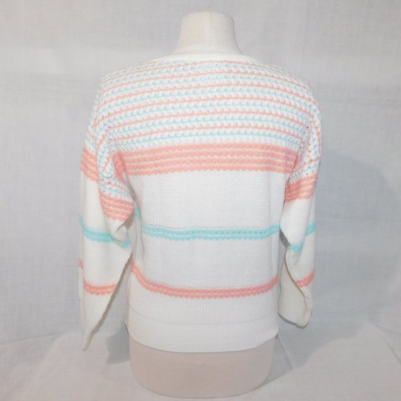 COPY - Vintage 80s Retro Les Tricots Femina Womens M Acrylic White Pink Blue Sw… - Picture 5 of 8